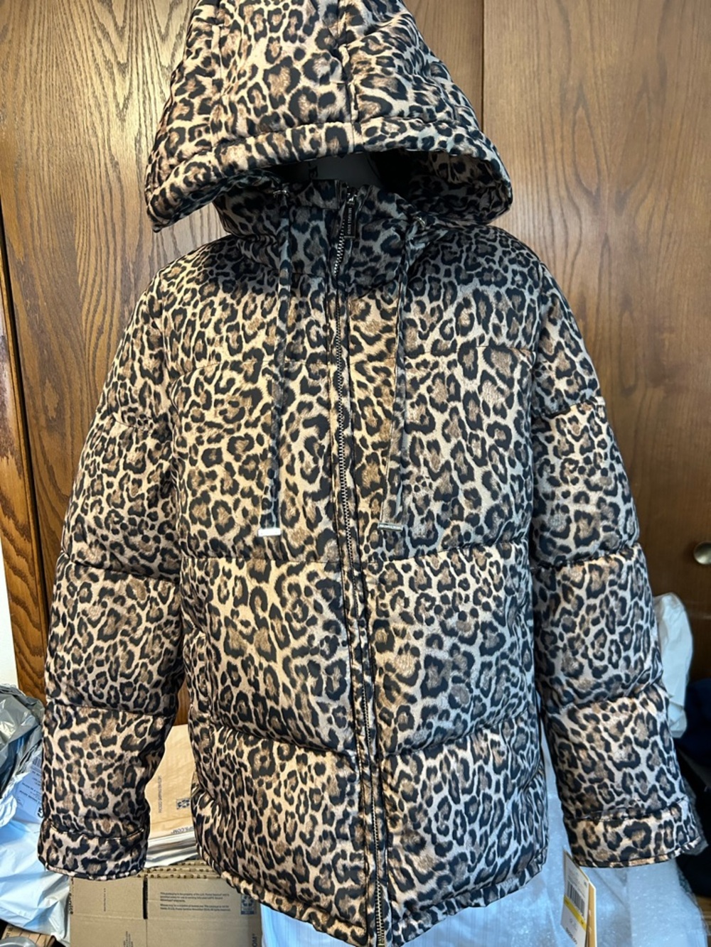 Michael Kors Leopard Print Puffer Jacket with Hood Size M - NWT